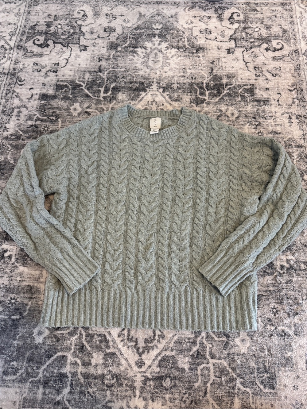 Jolie Cable Knit Crewneck Sweater - Sage Green